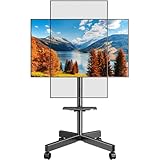 ELIVED Mobile TV Stand on Wheels, for 23-60 Inch TVs, Tilt Height Adjustable Rolling TV Trolley with Media Shelf, Holds up to 35kg, Max Vesa 400x400mm, 90° Rotation Landscape to Portrait, EV2114B