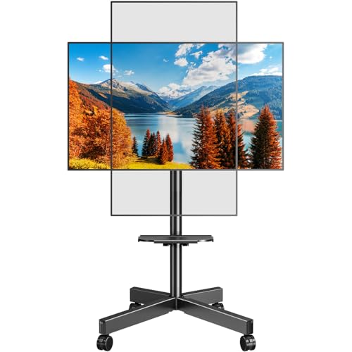 Image of ELIVED Mobile TV Stand on Wheels, for 23-60 Inch TVs, Tilt Height Adjustable Rolling TV Trolley with Media Shelf, Holds up to 35kg, Max Vesa 400x400mm, 90° Rotation Landscape to Portrait, EV2114B