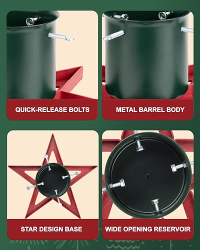 PUDO Christbaumständer Weihnachtsbaumständer Tannenbaumständer mit Wassertank: Baumständer Weihnachten mit Wasserbehälter Christmas Tree Stand für Bäume bis 2m Stamm 3-12cm Star Rot