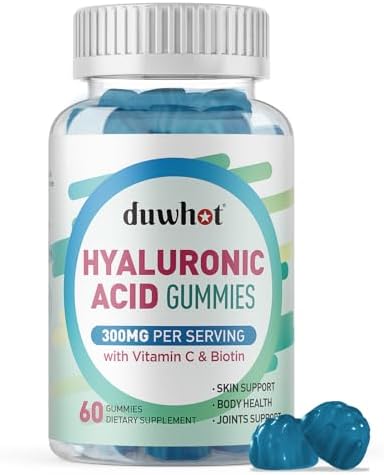 Hyaluronic Acid Gummies, Hyaluronic Acid Supplements Gummies, Hyaluronic Acid with Vitamin C & Biotin 5000mcg for Hair Skin Nails Gummies, 60 Chews