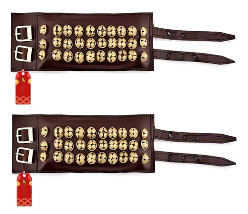 Image of UAPAN 3 line Ankle Bells Leather Pad for Classical Bharatanatyam Kathak Dance with Adjustable Strap (BLACK /BROWN Leather, Belt)