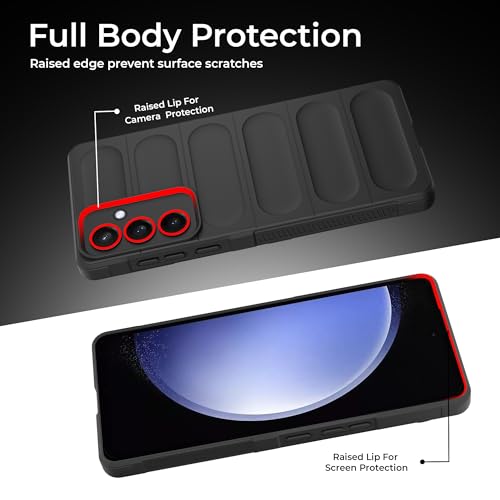 Image of A rtistque Liquid Silicone Stripes Back Cover Case for Samsung Galaxy S23 FE 5G with Camera Protection | with Inner Fabric | Anti Slip Grip | AirBag Case - Black