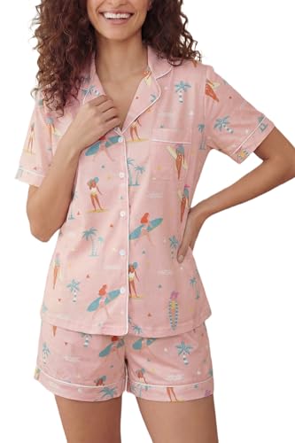 LUBOT 100% Cotton Pajamas for Women PJ Set with Pockets