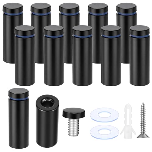 Image of Pelopy 12 Pcs Sign Standoff Screws Advertising Screws Stainless Steel Wall Standoff Mounts Glass Acrylic Nail (3 /4 x 2 Inch,Black)