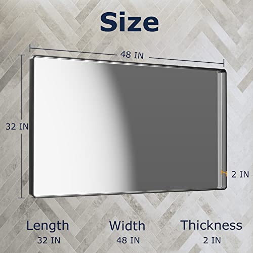 Iskm Black Bathroom Mirror For Wall 48" X 32" Matte Black Framed Vanity Mirror Anti-Rust Tempered Glass Hangs Horizontal Or Vertical #TOP1