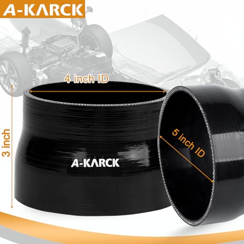 A-KARCK 4'' Silicone Duct Reducer, 4'' to 5'' ID Silicone Pipe Straight Coupler Hose 3'' Length Universal 4-Ply Reinforced Silicone Coupler Black by A-KARCK - Used condition - Image 2