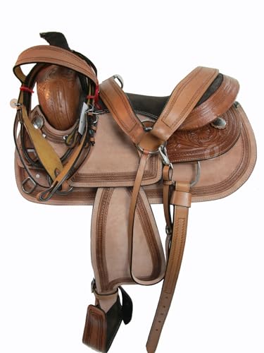 GAITED Western Saddle 17 16 15 Pleasure Horse Trail Floral Tooled Leather TACK (16)