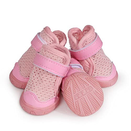 Hdwk&Hped Small Dog Boots, Breathable Mesh Summer Dog Shoes Pink Stylish Pu Dog Girl Booties With Durable Non-Slip Rubber Sole (Solide Style - Pink, 2 (3~6Lb)) #TOP3