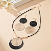 YOOESTORES82 Gold Disc Pendant Necklace Earrings Set Leather Cord Black Circle Statement Necklaces Geometric Textured Medallion Jewelry For Women Party Fashion (Gold) #3