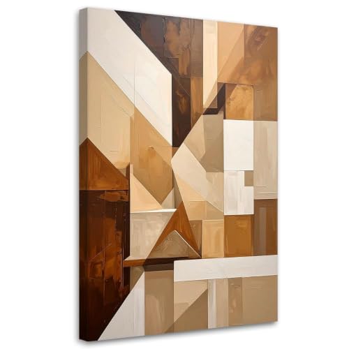 Pintura abstracta geométrica BOSKMS en lienzo marrón y beige para salón (50x70 cm)