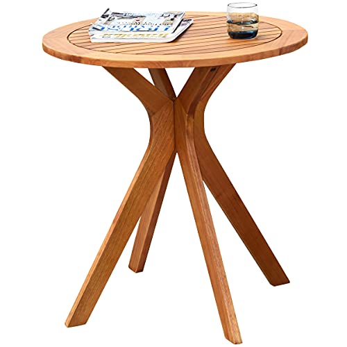 Hysache Patio Bistro Table, Wooden Round Table W/X Shape Base, Side Table For Indoor Or Outdoor Use, Coffee Table For Patio, Garden, Backyard, Living Room, Teak #TOP2