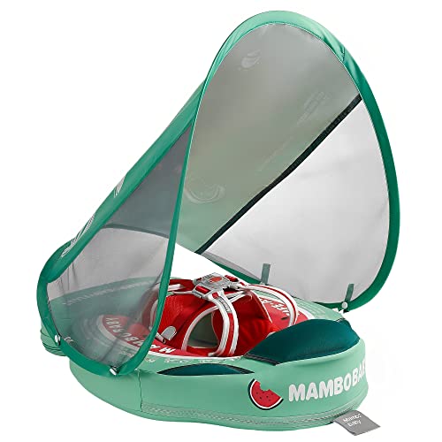HECCEI Bouée Bébé Non Gonflable, Mambobaby Flotteur Bebe avec Auvent Piscine Bouee Bebe Siège Baby Swimming Float pour Enfant de 3-24 Mois (Pastèque) Cover