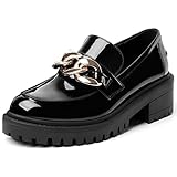 Mostrin Loafers for Women Platform Lug Sole Chunky Heel Loafers Classic Round Toe Slip On Loafers Co