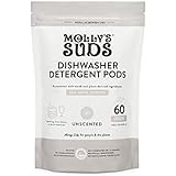 Molly's Suds Dishwasher Pods | Natural Dishwasher Detergent, Cuts Grease & Rinses Clean (Residue-Free) for Sparkling Dishes, Biodegradable Auto-Release Tabs (Fragrance Free - 60 Count)
