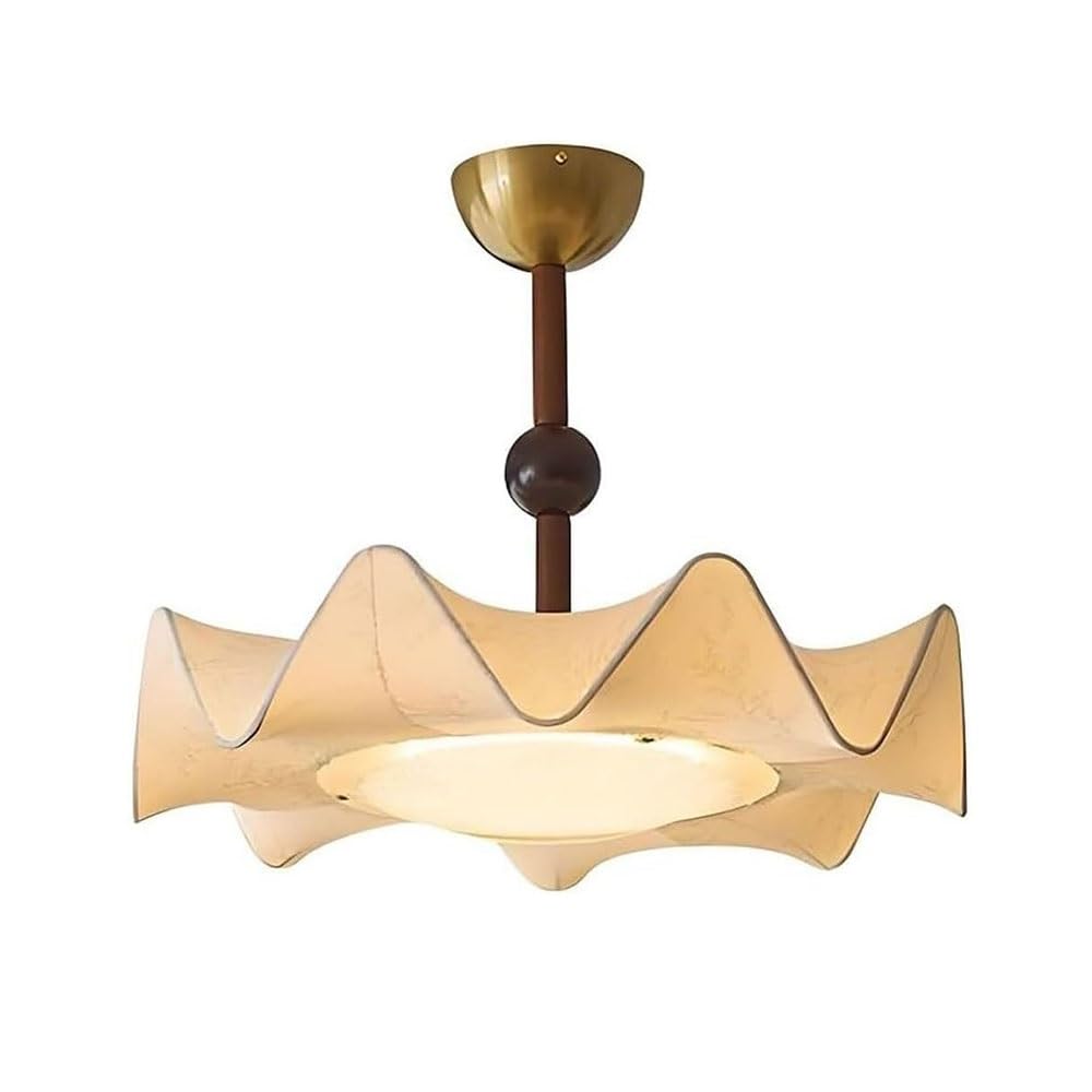 FEITENGDA Mid Century Modern Flush Mount Pendant Lamp Fabric Floral Design Dimmable Hanging Light Interior Creative Shaped Chandelier Fixture for Bedroom Dining Room Living Room(Suspension Rod Style)