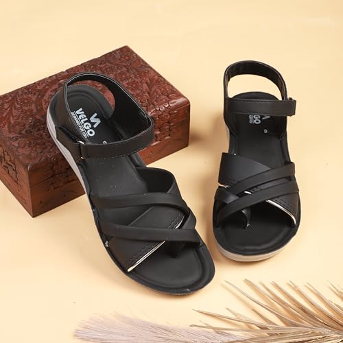 Image of Ango Women's Black Gladiator Sandals with Platform Sole, Strappy Design, Casual For Girls