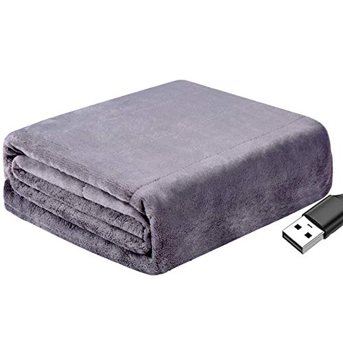 SHUWB Elektrische Heizdecke, Flanell Kuscheldecke Wärme-Cape Heizkissen, USB Wiederaufladbare Wärmedecke Waschbar für Knie, Taille, Schultern, 140 x 80cm Gray Cover