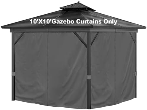 10'x12' Privacy Gazebo Curtains Outdoor Waterproof, 4-Panels Sidewall Curtain Universal Replacement with Zipper for Patio, Backyard, Garden (Only Curtains, Grey) image 20