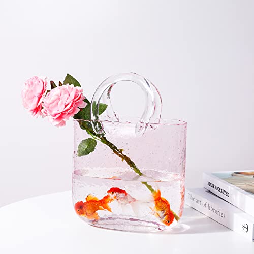 Virlwere Glass Bag Vase Handbag Vase Pink Glass Vase Glass Vase With Air Purse Vase Modern Farmhouse Decor #TOP3