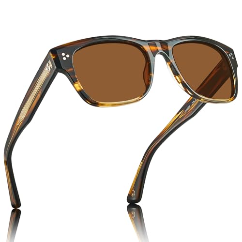 CARFIA Retro Men's Sunglasses Womens Polarized Thick Acetate Frame, Durable Metal hinge, Premium Three-point rivets Glasses