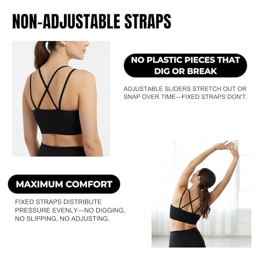Sports Bra Sewn in Pads - Non Removable Padded Bralette for Women, Strappy Bra 2-Pack - Image 6
