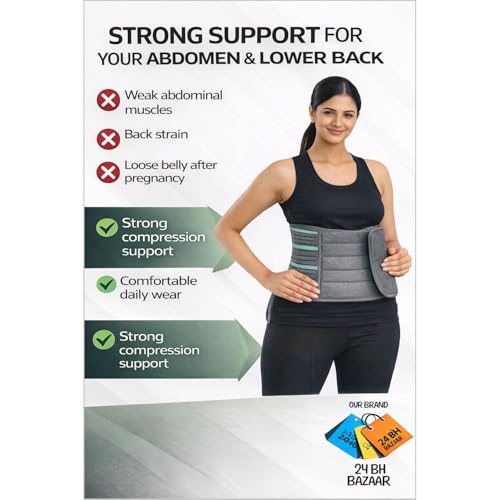 Image of Abdominal & Back Support for Men & Women | Postpartum After Delivery & C-Section | Back Pain Relief with Lumbar Support, Waist & Tummy Compression | Adjustable Double Strap (Belt Length 41 inch, suitable for size - M , Grey)
