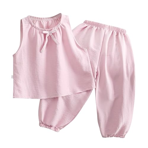 Girls Clothes Suit Cute Pure Casual Outfits Sleeveless Vest Bow Top & Wide Leg Elastic Waist Harem Pants 2PCS Sets