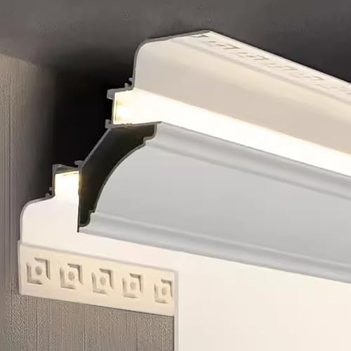Moulure de plafond LED avec canal de diffusion et finition laiteuse pour angle de mur