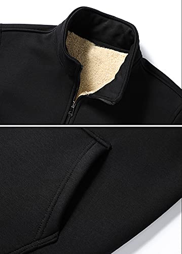 chouyatou Men's Fall Winter Stand Collar Zip Up Sherpa Lined Jersey Knit Sweatshirt Jacket4