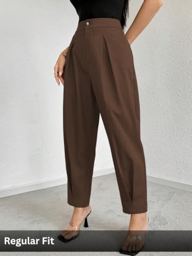 Image of GRECIILOOKS Balloon Fit Ankle Length Women Casual Trousers | Ankle Length Pants for Women Zip & Button | Woman Trousers Balloon Pants