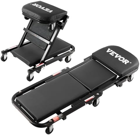 VEVOR Foldable Z Garage Creeper, 40 in, 450 lbs Load Capacity Rolling Folding Mechanic Creeper Stool, with 6 Universal Wheels Padded Seat Steel Frame, Lay Down or Sit Chair for Garage Shop or Home
