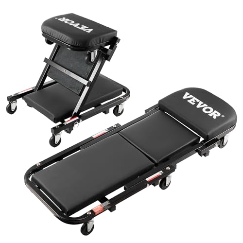 VEVOR Foldable Z Garage Creeper, 40 in, 450 lbs Load Capacity Rolling Folding Mechanic Creeper Stool, with 6 Universal Wheels Padded Seat Steel Frame, Lay Down or Sit Chair for Garage Shop or Home by VEVOR - Used condition - CA$53.12