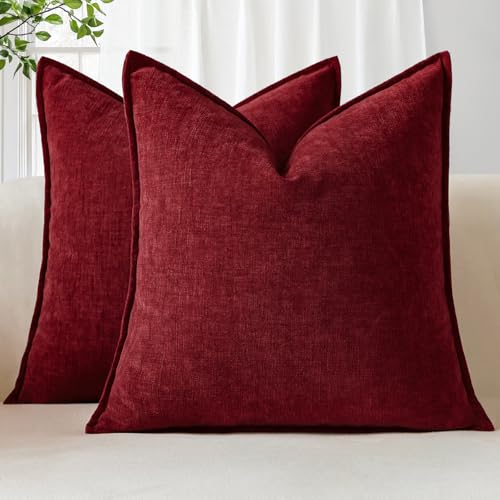 Sungeek 2er Set Chenille Kissenbezüge, Weich Dekorativ Zierkissenbezüge Umwickelte Kante Kissenbezug Dekokissen Deko Bezug Einfarbig Kissenhülle für Sofa Schlafzimmer Wohnzimmer (50x50cm, Dunkelrot) Sungeek 2er Set Chenille Kissenbezüge, Weich Dekorativ Zierkissenbezüge Umwickelte Kante Kissenbezug Dekokissen Deko Bezug Einfarbig Kissenhülle für Sofa Schlafzimmer Wohnzimmer (50x50cm, Dunkelrot)