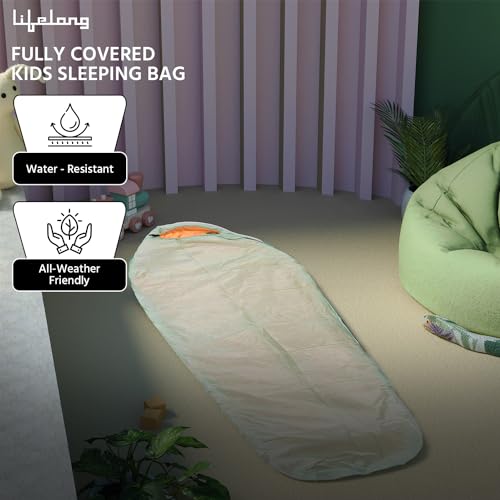 Lifelong Sleeping Bag for Kids - Winter Sleeping Bags Certified for Temperatures 4°C to 10°C - Mummy Shape Foldable Camping Bed Height Upto 5’2" feet - Travel Accessory for Camping, Hiking, Trekking