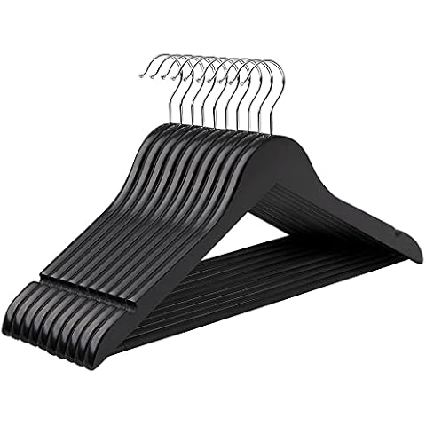 SONGMICS Wooden Hangers with Non-Slip Bar Cover