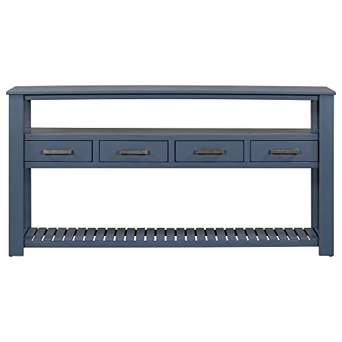 LUMISOL Mesa de consola extra larga con 4 cajones centrales y 2 estantes, mesa de entrada para pasillo