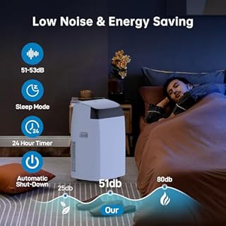 Condizionatore Portatile 12000 BTU, 4-in-1Climatizzatore Portatile Con Deumidificatore, Air Conditioner Con Display Digitale e Telecomando, Funzionamento Silenzioso, 24H Timer, Copertura 51 ㎡