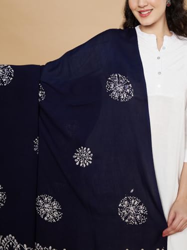 Image of Women's Cotton Rayon Bandhani Print Dupatta with Tassels 2.25 Meters | Women's cotton printed dupatta with tassels.