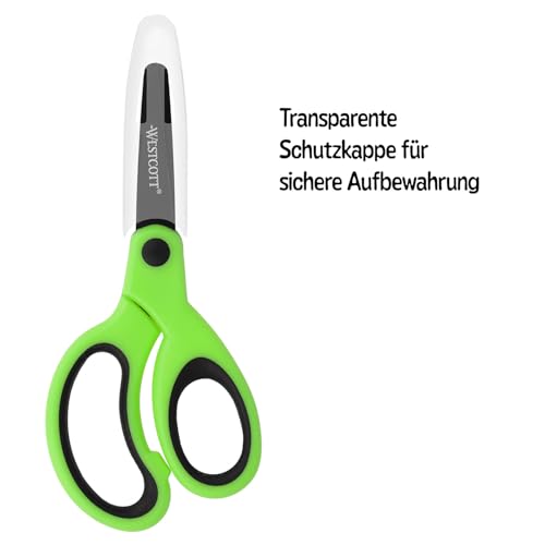 Westcott Softgrip Kinderschere Neon Grün Rechtshänder | Schere mit ergonomischem Griff für Vorschulkinder | Bastelschere 13 cm (5) ideal für Kinderhände | Abgerundete Spitze | E-21565 00