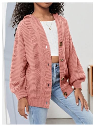 Girl's Hooded Cardigan Sweaters Button Down Long Sleeve Knit Outerwear3