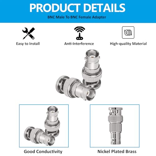 Image of BNC Male to BNC Female Coax Adapter, BNC RF Coaxial Connector for CCTV and Security Camera Radio Extension Cable (3)