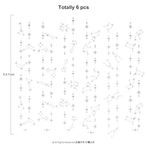 Image of Cheerland Glitter Celestial Party Decorations Constellation Birthday Decoration Star Garlands Withy Backdrop Astrology Decor Zodiac Theme Banner Hanging Stars Streamer Galaxy Party Suppplies (Silver)