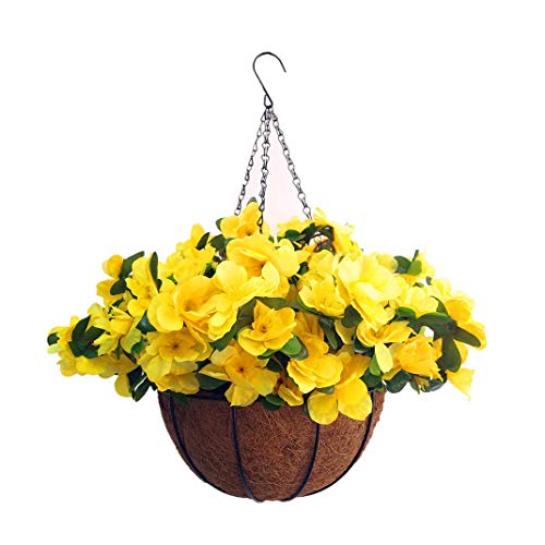 Home Wedding Porch Decoration Indoors Chain Hanging Basket Flowers Silk Azalea With Artificial Grass (Yellow) #TOP1