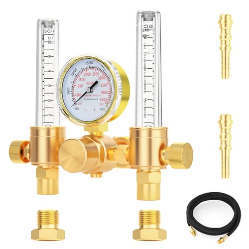 Image of BOGERDACK Dual Output Argon Regulator, Flow Meter 0-60CFH, With 6.5 Feet Hose, CGA580 Inlet Connection, 5/8" x 18RH Outlet Fitting, for TIG MIG Welding