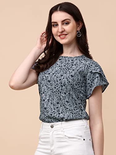 Image of Wedani Women's Casual Short Sleeves Round Neck Foral Regular Fit Top