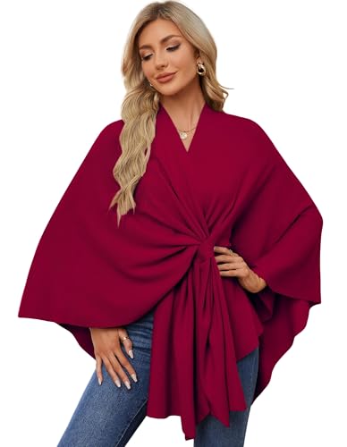 PULI Women's Elegant Shawl Wraps Soft Open Front Poncho Sweater