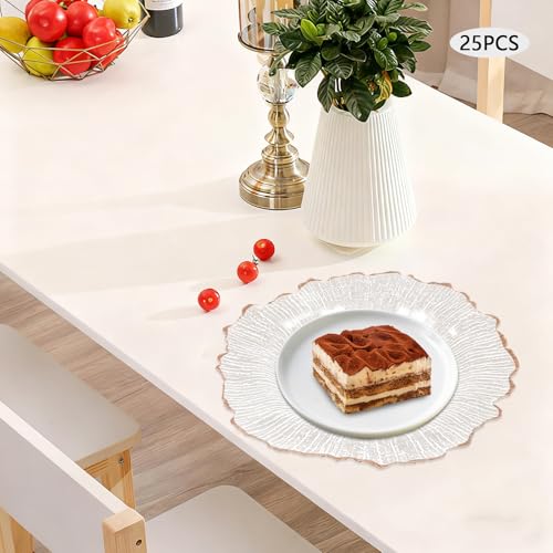 25 Platos Cargadores Transparentes 12'' Oro con Borde Rosa miniatura 4