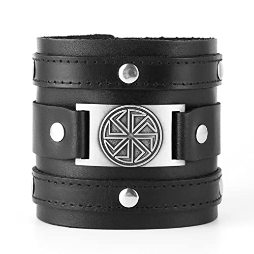 Bracelet Kolovrat cuir large roue soleil slave réglable homme HZMAN