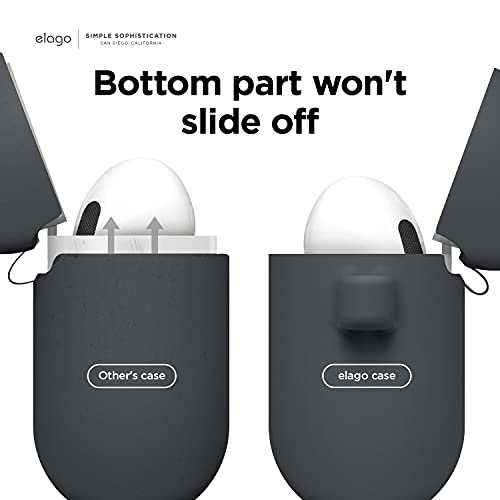 Image of elago Silicone Case Compatible with AirPods 3rd Generation Case - Compatible with AirPods 3 Cover, Carabiner Included, Supports Wireless Charging, Shock Resistant, Full Protection (Dark Grey)