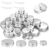 THATSRAD 24 PZS Tarros de Aluminio con Tapas 4 Tamaños Latas Redondas de Aluminio con Tapa Botes de Aluminio Envases Cosméticos Vacíos para Bálsamo Labial, Loción, Crema, Máscaras ( 5/10/15/30ml )